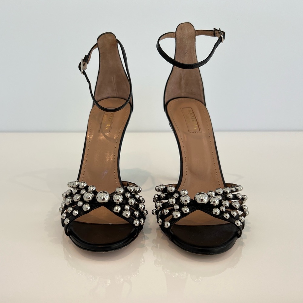 AQUAZZURA BLACK STUDDED SANDALS SIZE 8 - Picture 14 of 17